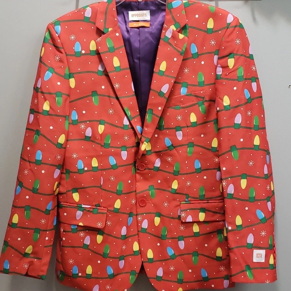 Opposuits NWOT Red Blazer with Holiday Lightstring Design
